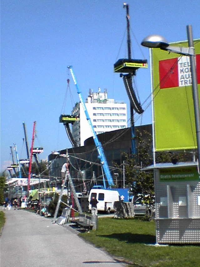 on the danube side of the brucknerhaus, directly outside the window of the roachbot demos